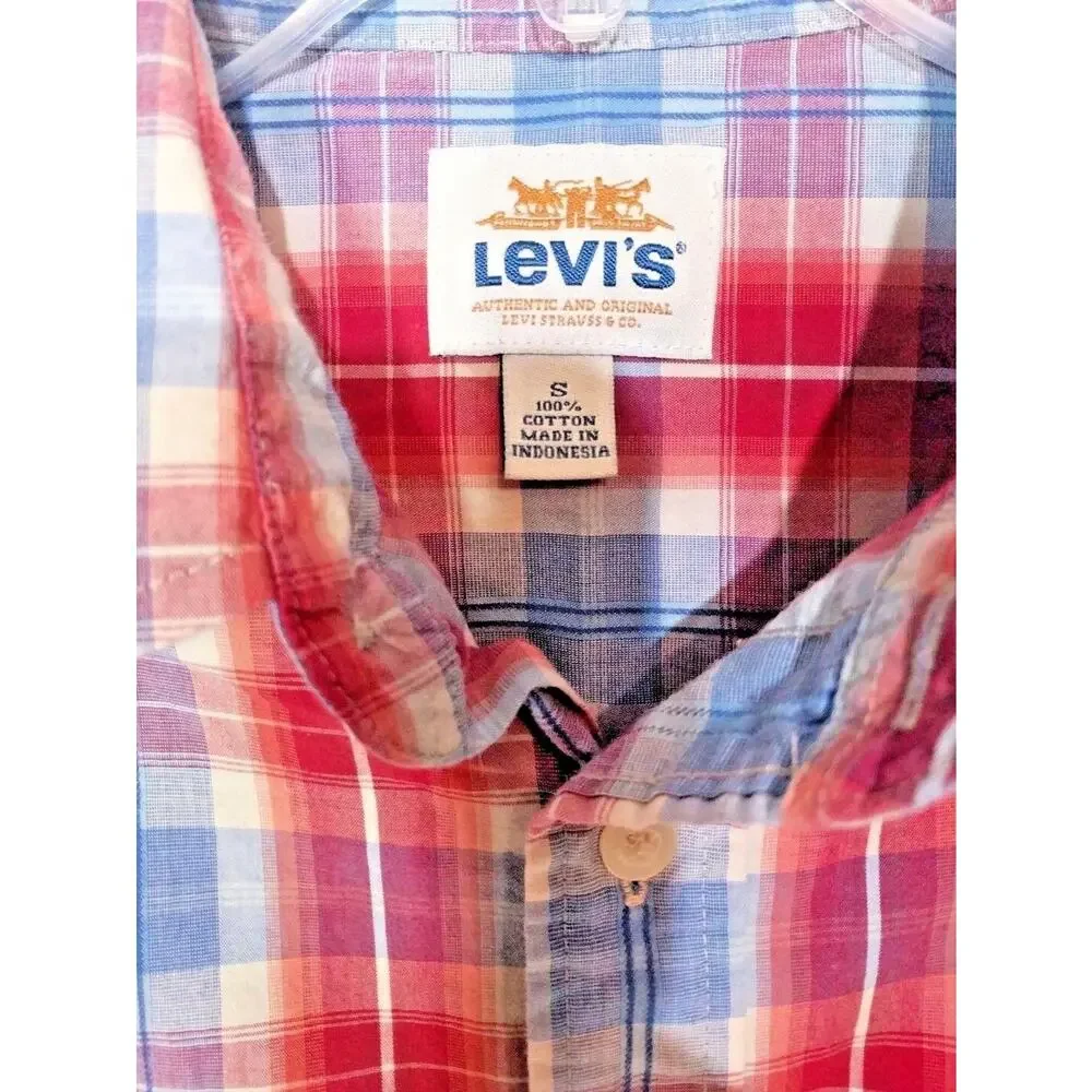 Levi's Strauss Co. Men's Shirt Small Short Sleeve Check Plaid Button Up Blue Red